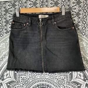 We the Free black denim front zip raw hem mini skirt size 26
